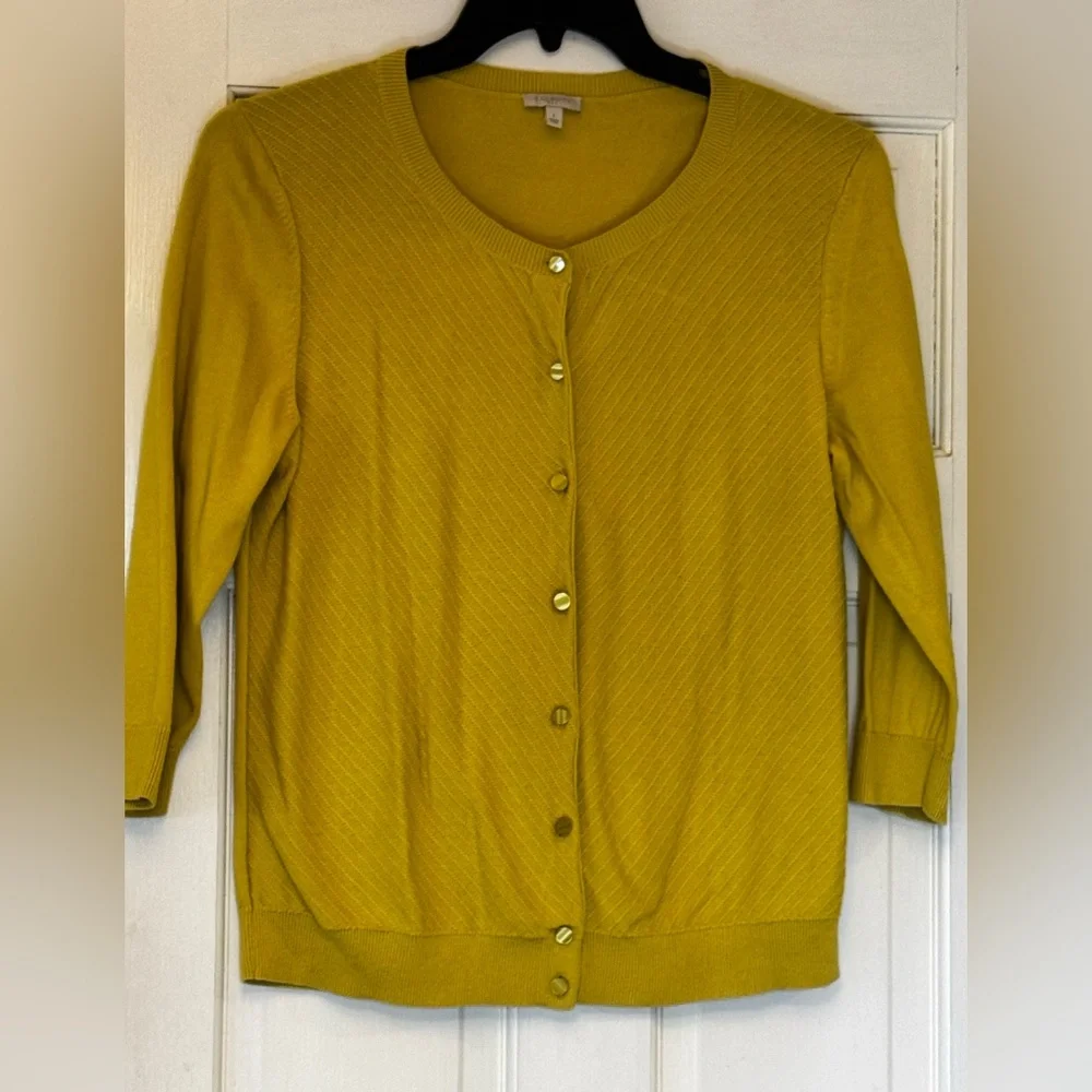 Talbots Mustard Yellow Button-Front Cardigan - Picture 1 of 7